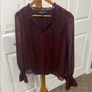 INC International Concepts Burgundy Sheer Blouse